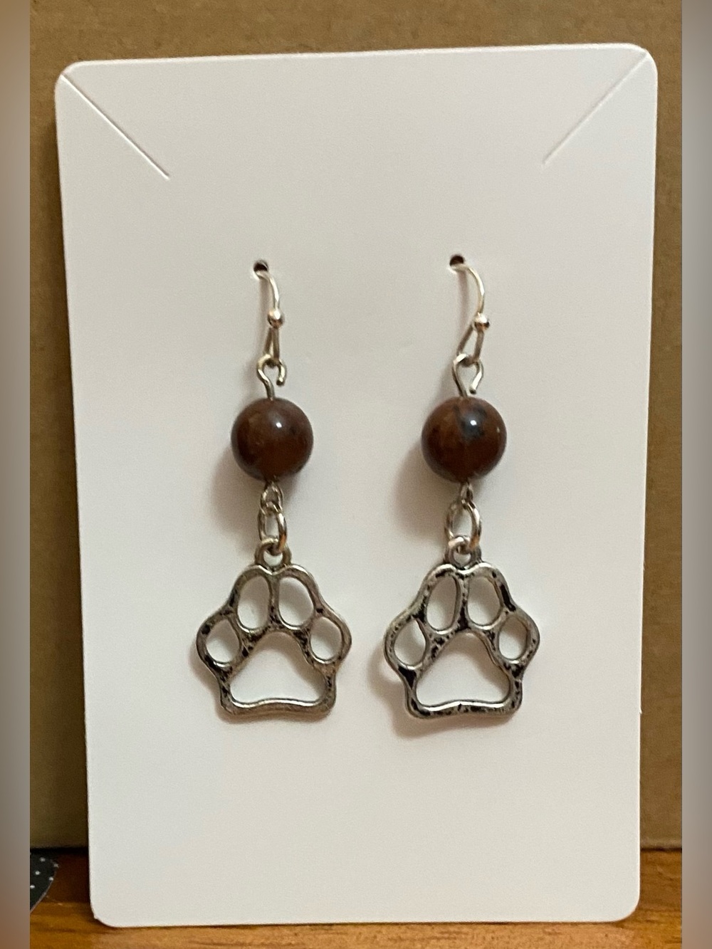 Dog paw earrings with genuine Tiger's Eye crystal earrings